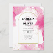 LeahG ROZE GOUDEN INKT Abstracte Huwelijks UITNODI Kaart (Voorkant)