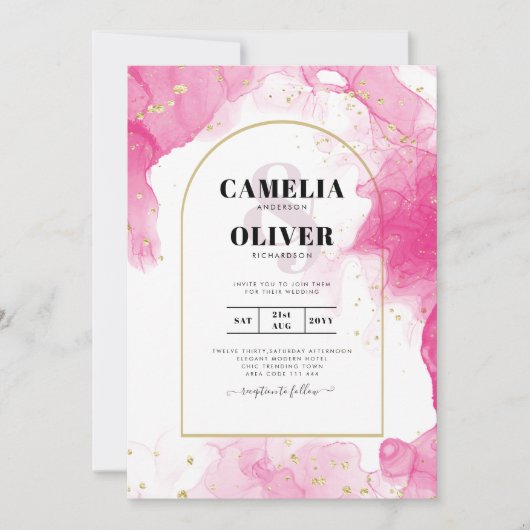 LeahG ROZE GOUDEN INKT Abstracte Huwelijks UITNODI Kaart (Voorkant)