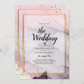 LeahG Roze Paars Lavendel Goud INK Trouw UITNODIGI Kaart (Voorkant / Achterkant)