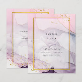 LeahG Roze Paarse Lavender Gold INK Wedding INVITE