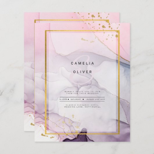 LeahG Roze Paarse Lavender Gold INK Wedding INVITE (Voorkant / Achterkant)