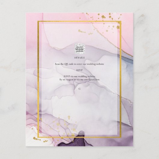 LeahG Roze Paarse Lavender Gold INK Wedding INVITE (Achterkant)