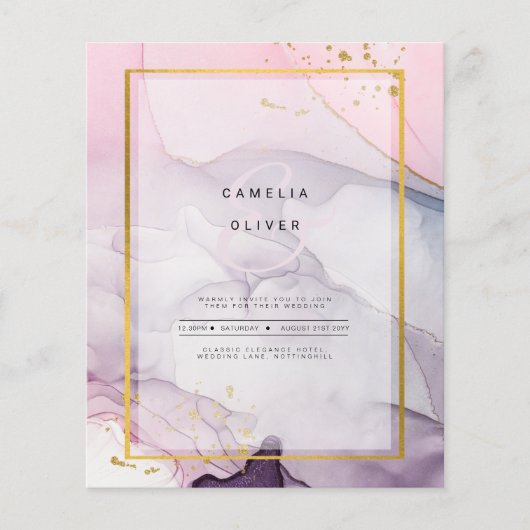 LeahG Roze Paarse Lavender Gold INK Wedding INVITE (Voorkant)