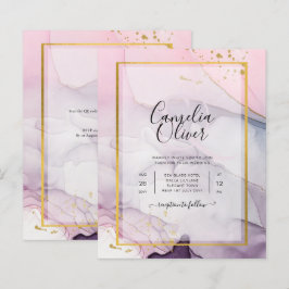 LeahG Roze Paarse Lavender Gold INK Wedding INVITE
