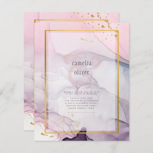 LeahG Roze Paarse Lavender Gold INK Wedding INVITE (Voorkant / Achterkant)