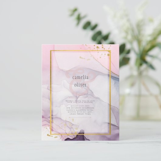 LeahG Roze Paarse Lavender Gold INK Wedding INVITE (Staand voorkant)