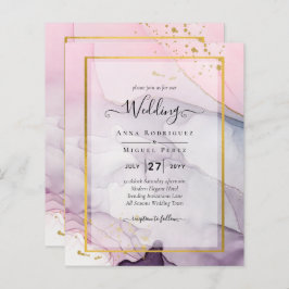 LeahG Roze Paarse Lavender Gold INK Wedding INVITE
