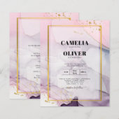 LeahG Roze Paarse Lavender Gold INK Wedding INVITE (Voorkant / Achterkant)