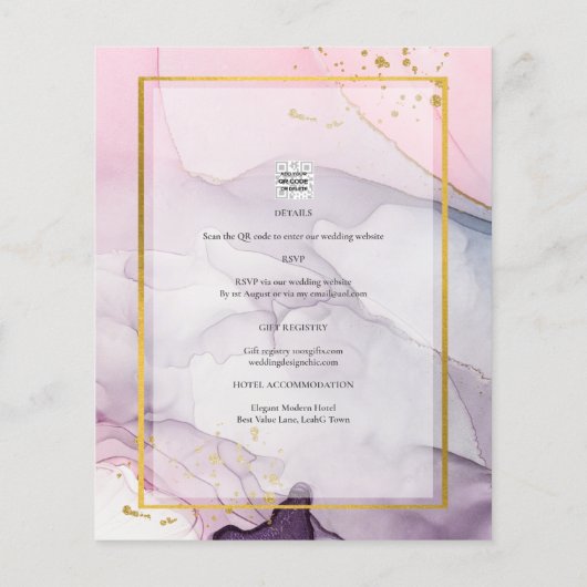 LeahG Roze Paarse Lavender Gold INK Wedding INVITE (Achterkant)