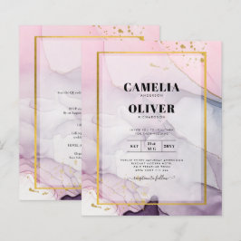 LeahG Roze Paarse Lavender Gold INK Wedding INVITE