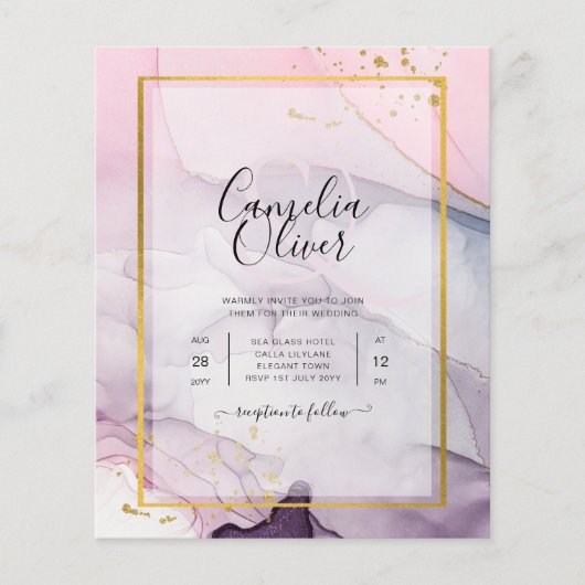 LeahG Roze Paarse Lavender Gold INK Wedding INVITE Flyer (Voorkant)