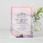 LeahG Roze Paarse Lavender Gold INK Wedding INVITE Kaart (Staand voorkant)
