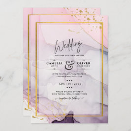 LeahG Roze Paarse Lavender Gold INK Wedding INVITE Kaart