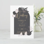 LeahG Roze Rozen Moderne Herfst Winter Bruiloft Kaart (Staand voorkant)