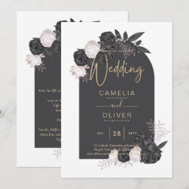 LeahG Roze Rozen Moderne Herfst Winter Bruiloft Kaart