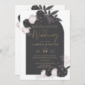 LeahG Roze Rozen Moderne Herfst Winter Bruiloft Kaart (Voorkant / Achterkant)