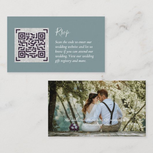 LeahG RSVP QR Code PHOTO Details Wedding Kaart (Voorkant / Achterkant)