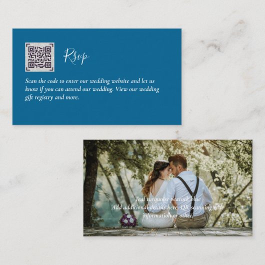LeahG RSVP QR Code PHOTO Details Wedding Kaart (Voorkant / Achterkant)