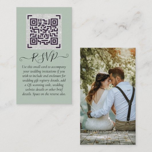 LeahG RSVP QR Code PHOTO Details Wedding Kaart Visitekaartje (Voorkant / Achterkant)