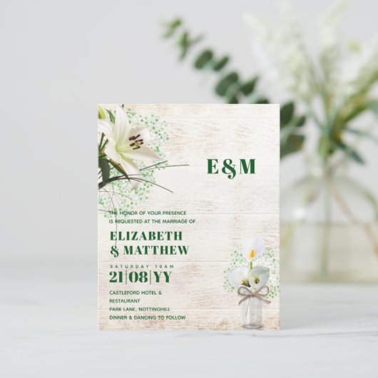 LeahG Rustic Calla Lily Floral Wedding Invite (Staand voorkant)