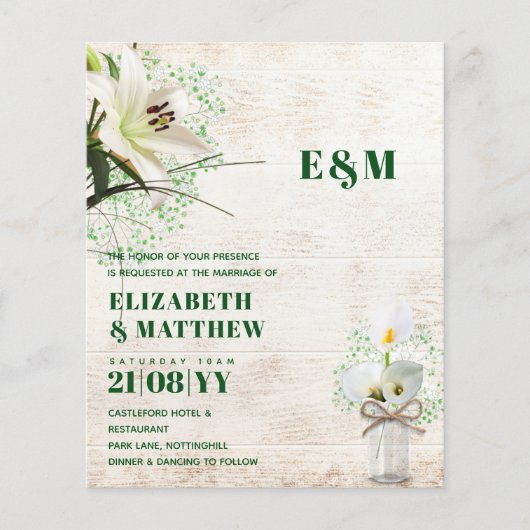 LeahG Rustic Calla Lily Floral Wedding Invite (Voorkant)