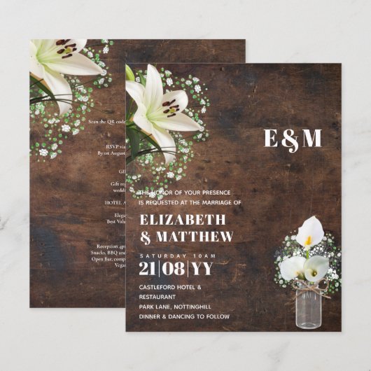 LeahG Rustic Calla Lily Floral Wedding Invite (Voorkant / Achterkant)