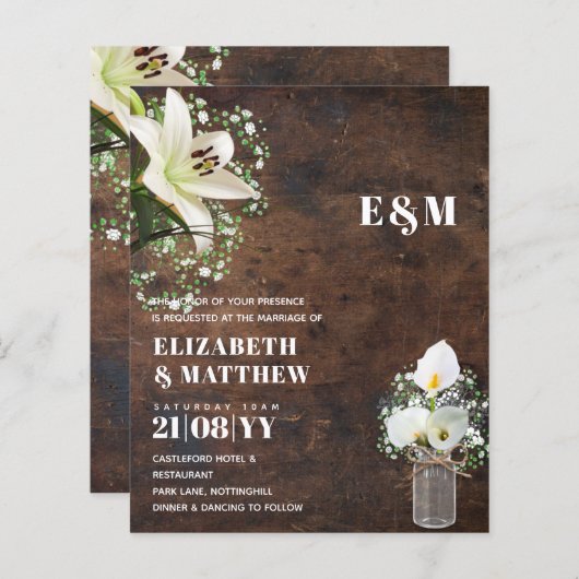 LeahG Rustic Calla Lily Floral Wedding Invite (Voorkant / Achterkant)
