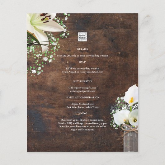 LeahG Rustic Calla Lily Floral Wedding Invite (Achterkant)