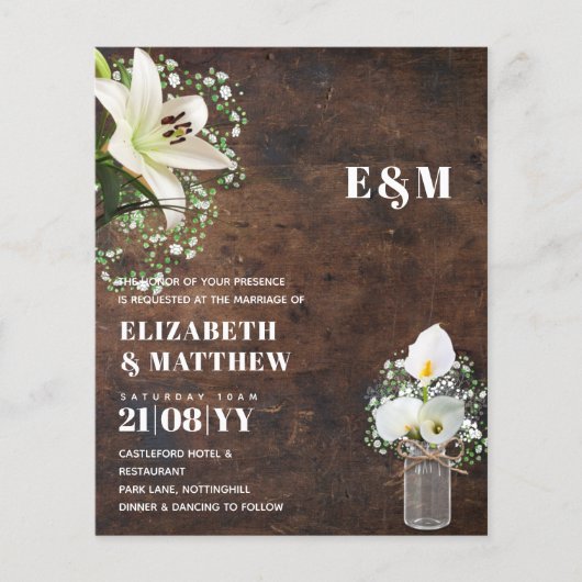 LeahG Rustic Calla Lily Floral Wedding Invite (Voorkant)