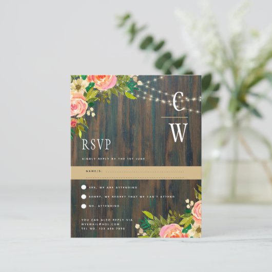 LeahG Rustic Hout Perzik Koraal Bloemige Trouwdag (Staand voorkant)