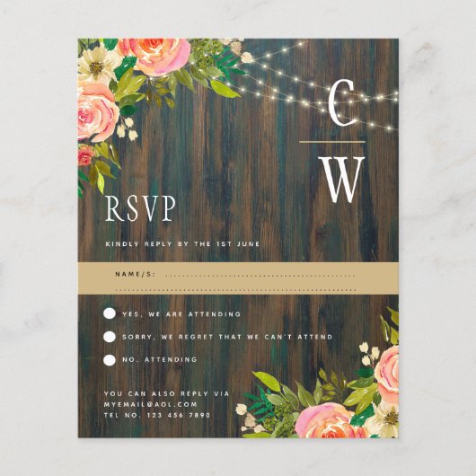 LeahG Rustic Hout Perzik Koraal Bloemige Trouwdag (Voorkant)