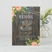 LeahG Rustic Hout Perzik Koraal Bloemige Trouwdag Kaart (Staand voorkant)