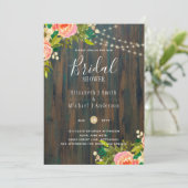 LeahG Rustic Hout Perzik Koraal Bloemige Trouwdag Kaart (Staand voorkant)