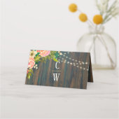 LeahG Rustic Hout Perzik Koraal Bloemige Trouwdag Plaatskaartje (Achterkant)