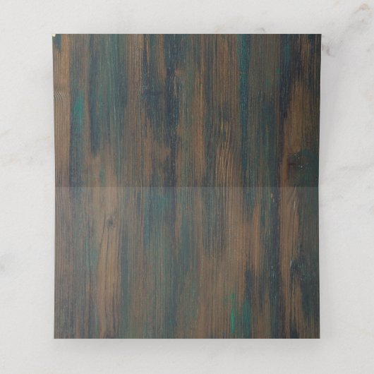 LeahG Rustic Hout Perzik Koraal Bloemige Trouwdag Plaatskaartje (Binnenkant ongevouwen)