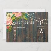 LeahG Rustic Hout Perzik Koraal Bloemige Trouwfees Save The Date (Voorkant)