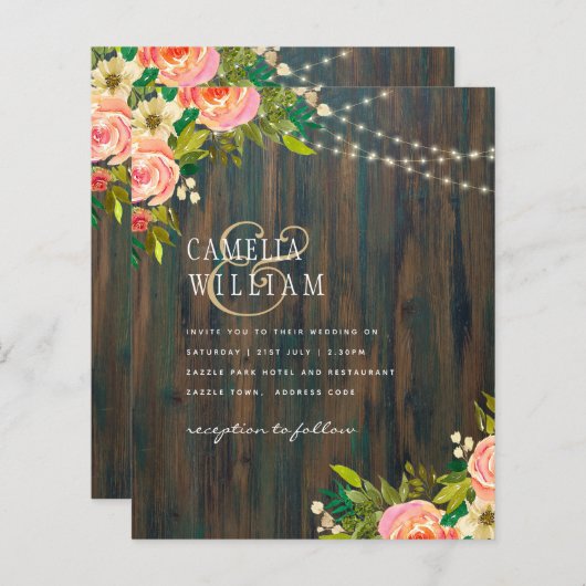 LeahG Rustic Houten Perzik Koraal Bloemige Trouwda (Voorkant / Achterkant)