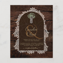 LeahG Rustic Lace Gypsophila Houten Trouw UITNODIG Flyer