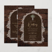 LeahG Rustic Lace Gypsophila Wood Wedding INVITE (Voorkant / Achterkant)