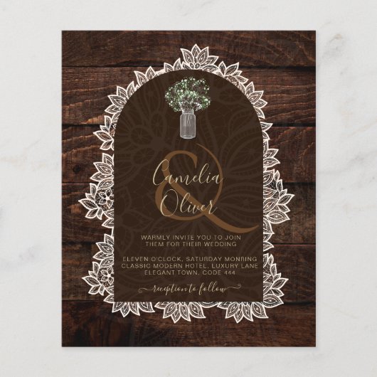 LeahG Rustic Lace Gypsophila Wood Wedding INVITE Flyer (Voorkant)