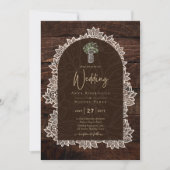 LeahG Rustic Lace Gypsophila Wood Wedding INVITE Kaart (Voorkant)