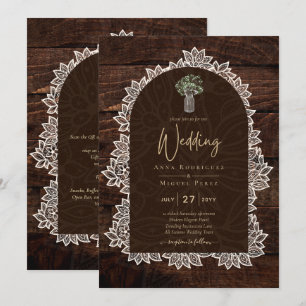LeahG Rustic Lace Gypsophila Wood Wedding INVITE Kaart