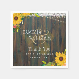 LeahG Rustic Sunflower Lace Lights Wood Wedding Servet