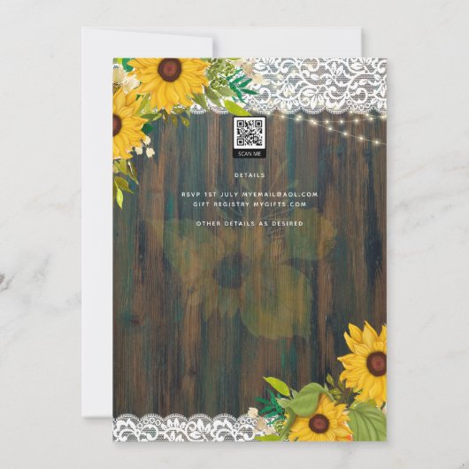 LeahG Rustic Sunflower Vrijgezellenfeest Kaart (Achterkant)