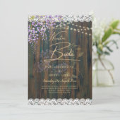 LeahG Rustic WISTERIA Kant Bloemrijke Trouw UITNOD Kaart (Staand voorkant)