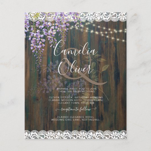 LeahG Rustic WISTERIA Kanten Bloemen Bruiloft UITN Flyer (Voorkant)