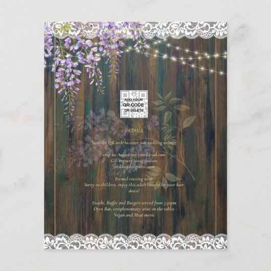 LeahG Rustic WISTERIA Kanten Bloemen Bruiloft UITN Flyer (Achterkant)
