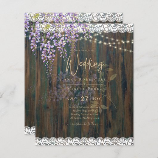 LeahG Rustic WISTERIA Lace Floral Wedding INVITE (Voorkant / Achterkant)