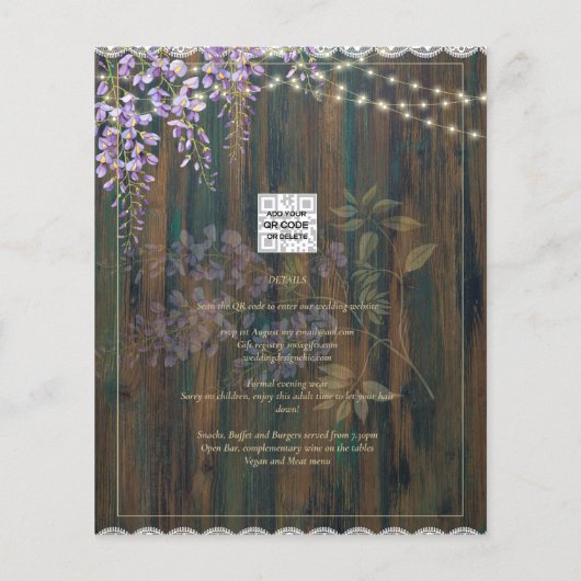 LeahG Rustic WISTERIA Lace Floral Wedding INVITE (Achterkant)