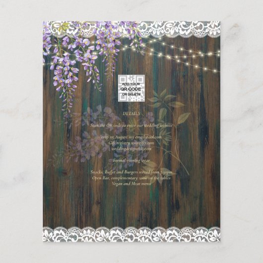 LeahG Rustic WISTERIA Lace Floral Wedding INVITE Flyer (Achterkant)